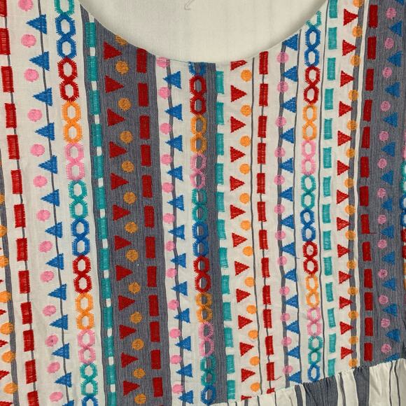 Savanna Jane Dress Tunic Blue CreamColorful Embroiderey Mini Boho Lined Size 1X - Picture 2 of 8